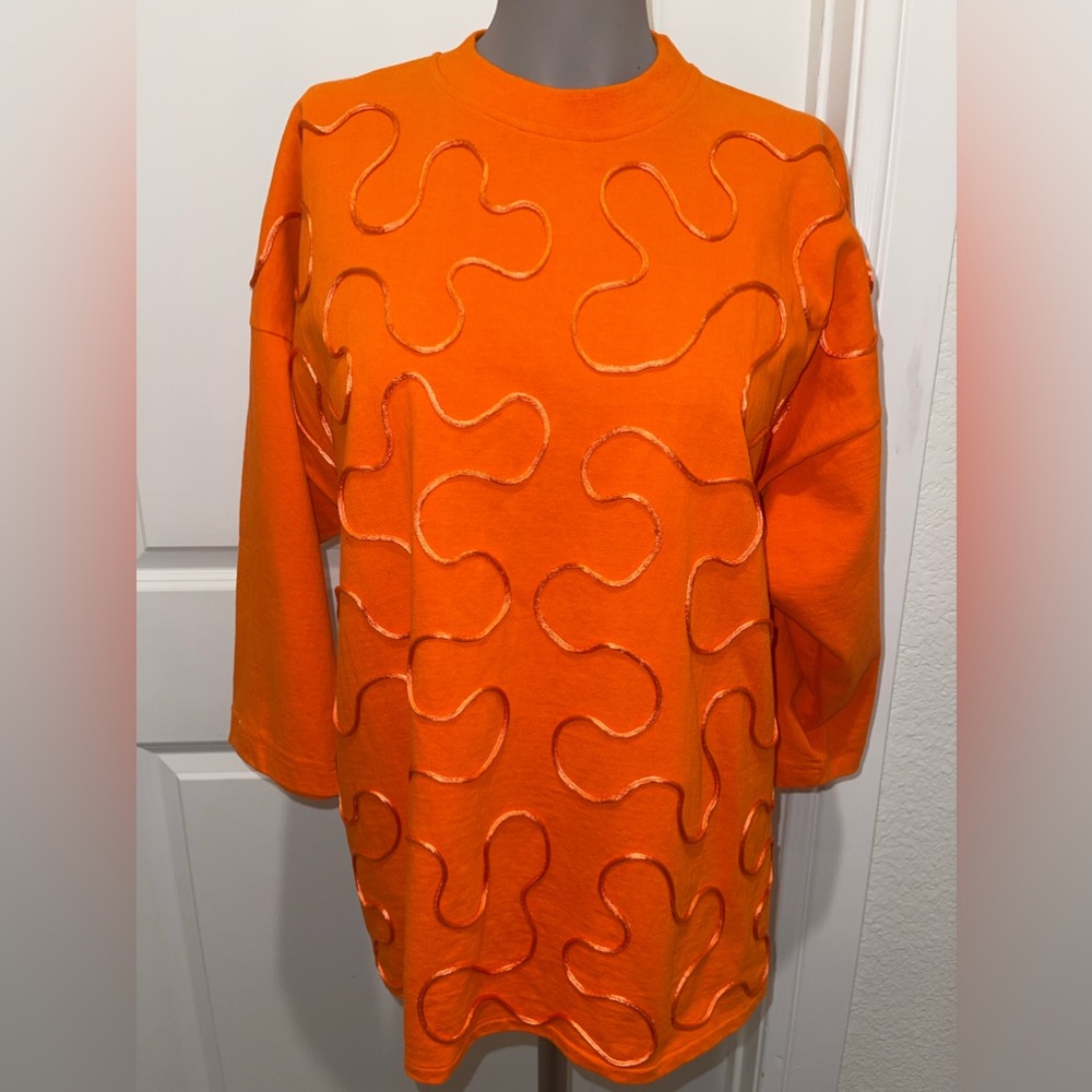 Vintage Neiman Marcus‎ Orange Embroidered 3/4 sleeve Sweater …
